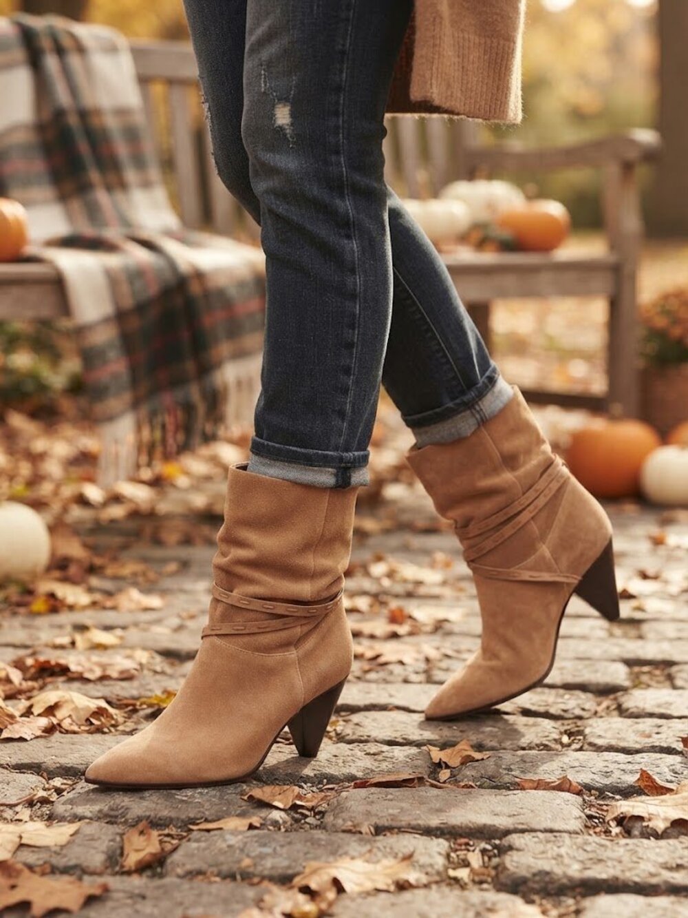 Schutz Tan Suede Slouchy Pointed Toe Heeled Boots Wrap Strap Size 10M